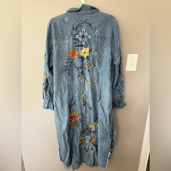 Floral Embroidered Denim Shirt Dress - Picture 5 of 9
